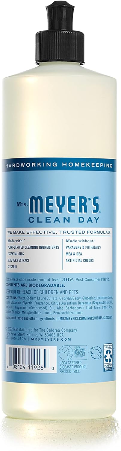 MRS. MEYER'S CLEAN DAY Liquid Dish Soap, Biodegradable Formula, Rain Water, 16 fl. oz