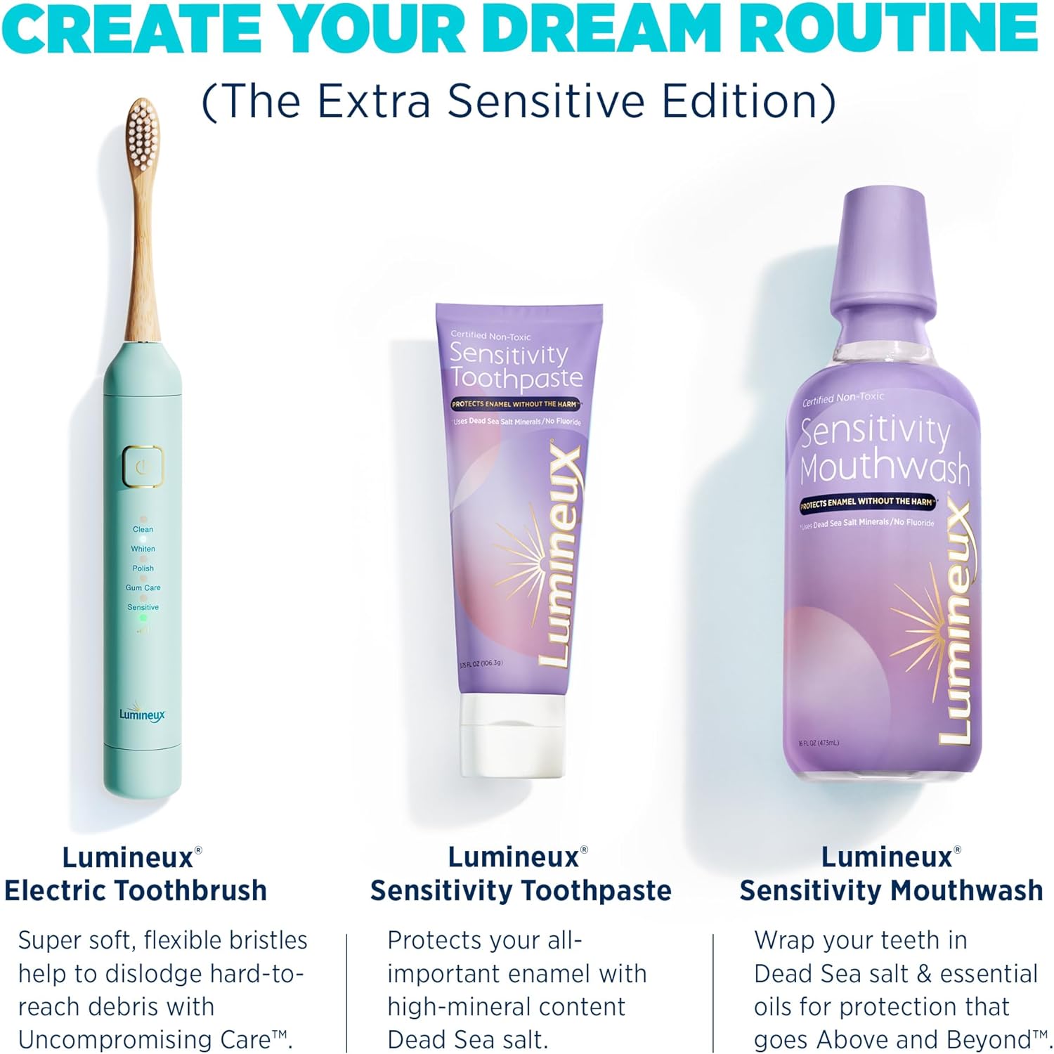 Lumineux Sensitivity Kit Certified Non-Toxic – for Sensitive Teeth - Fluoride Free, NO Alcohol, Artificial Colors, SLS Free, Dentist Formulated (Includes 2X Mouthwash & Toothpaste) : Health & Household