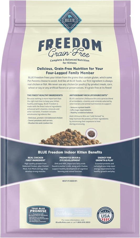 Blue Buffalo Freedom Grain Free Natural Indoor Kitten Dry Cat Food, Chicken 5-lb