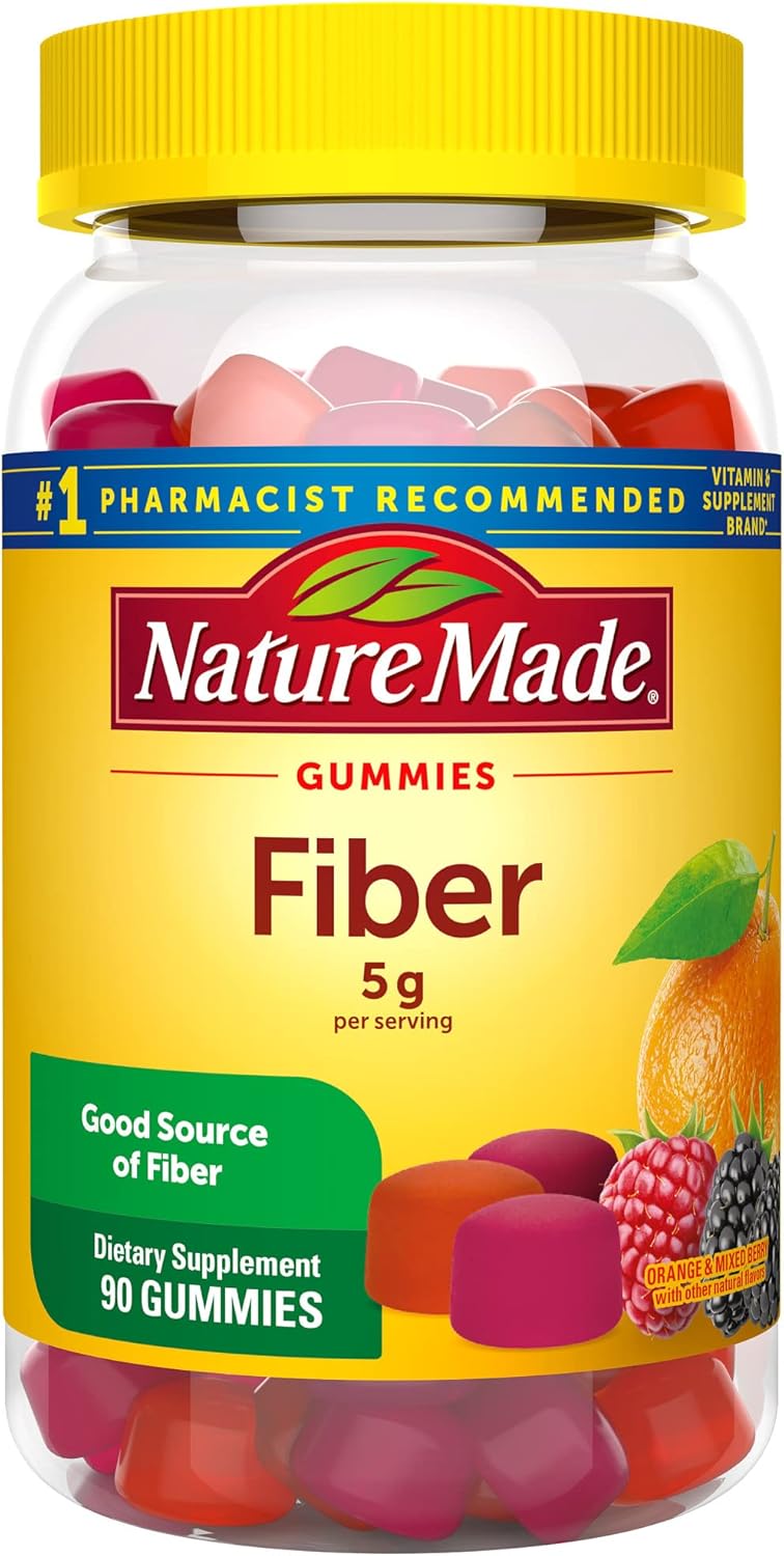Nature Made Fiber Gummies 5 G Per Serving, Fiber Supplement For Digestive Health Support, 90 Gummies, 30 Day Supply