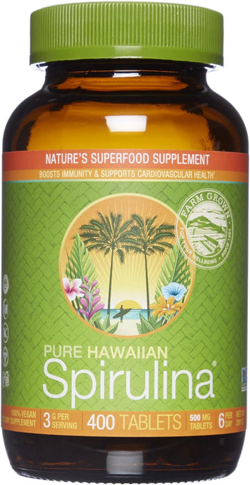 Nutrex Hawaii, Pure Hawaiian Spirulina 500 mg, Vegan, Supports Immune System, Heart, Cells and Energy, 400 Tablets
