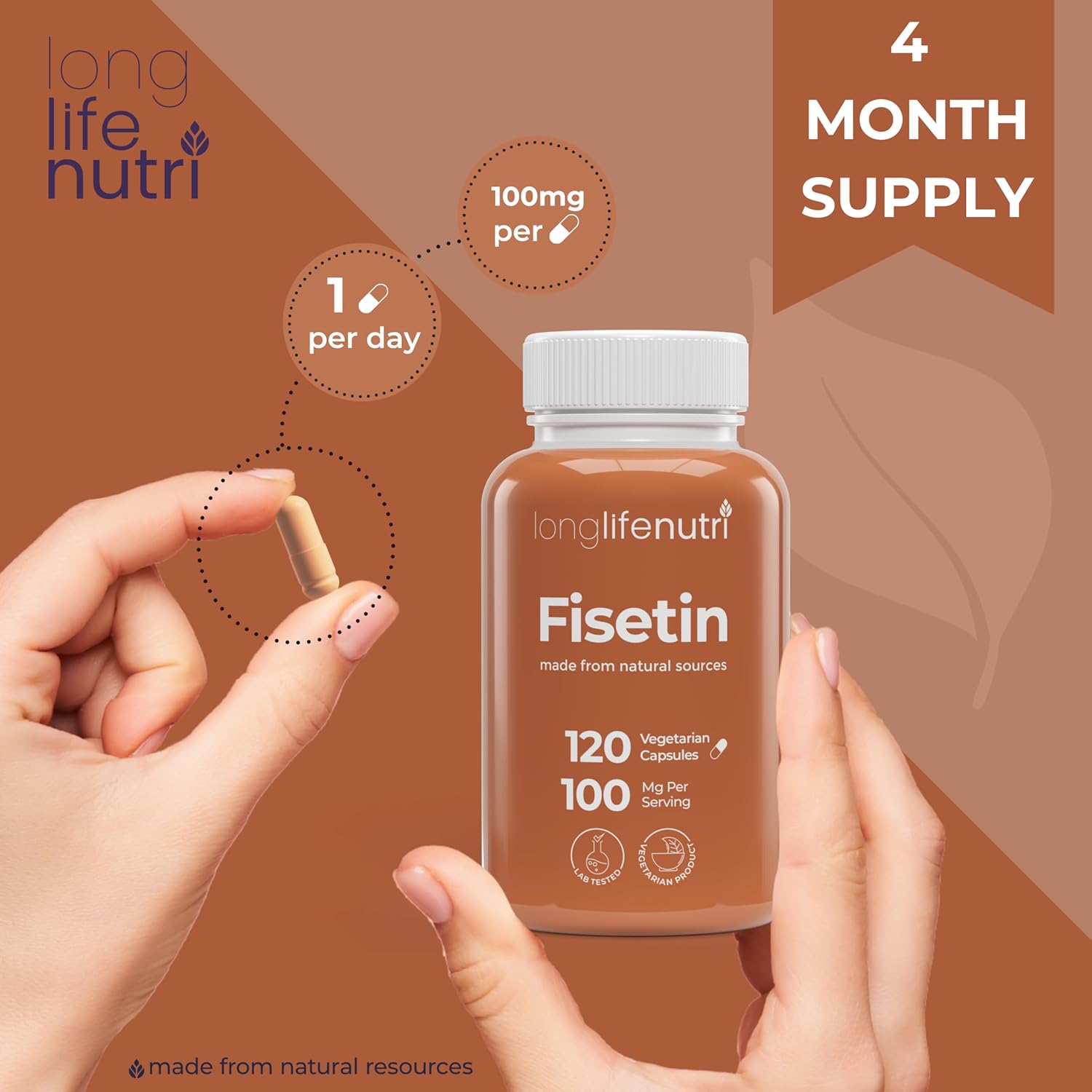 Fisetin 100Mg - From Rhus Succedanea Stem Extract, 120 Vegetarian Capsules, Senolytic Supplement For Aging & Longevity, 4-Month Supply, Organic, Gmp Certified, Made In Usa : Health & Household