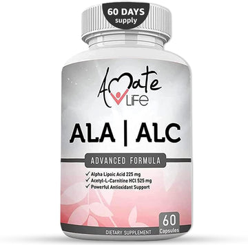 Amate Life ALA/ALC High Potency Formula- Best Alpha Lipoic Acid and Acetyl-L-Carnitine HCl Dietary Supplement- Antioxidant Support- Energy Boost- for Men and Women 60 Capsules