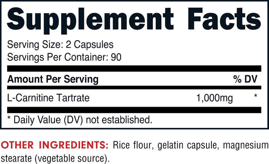 Bucked Up L-Carnitine Tartrate 1000Mg, Essentials (90 Servings, 180 Capsules)