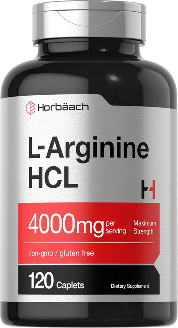 Horbäach L-Arginine 4000Mg | 120 Caplets | Maximum Strength Nitric Oxide Precursor | Vegetarian, Non-Gmo, Gluten Free Supplement