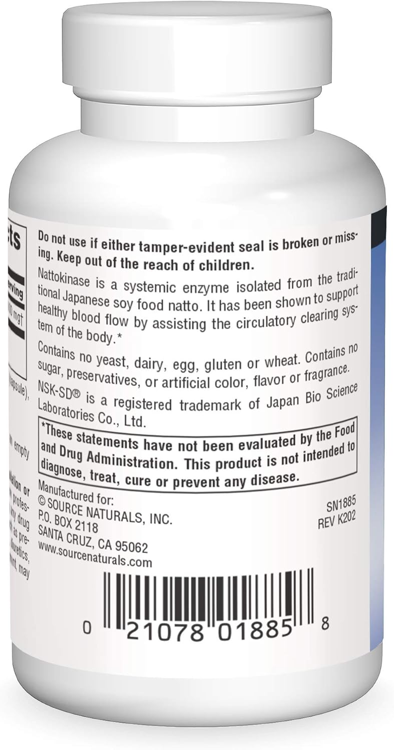 Source Naturals Nattokinase 100mg, Systemic Enzyme for Healthy Circulation - 60 Capsules