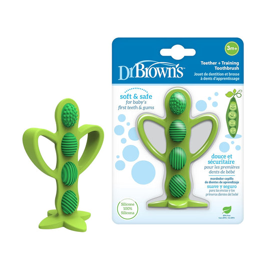 Dr. Brown'S Peapod Teether And Training Toothbrush, Soft And Safe For Baby Gums And First Teeth, Bpa Free, 100% Silicone, 3M+