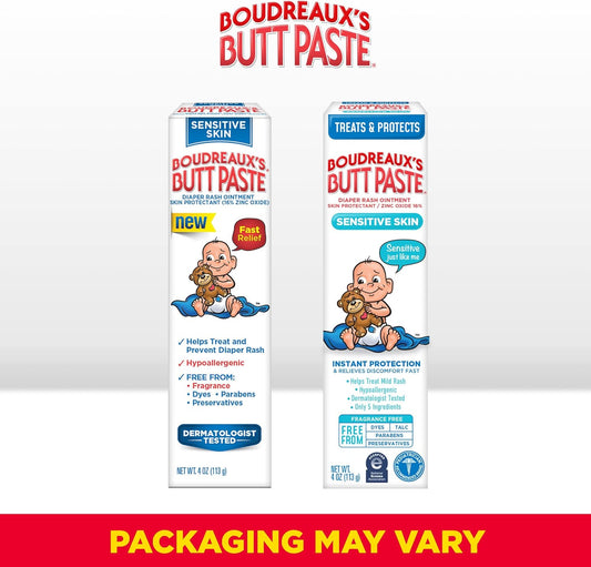 Boudreaux's Butt Paste for Sensitive Skin Diaper Rash Cream, Ointment for Baby, 4 oz Tube, 2 Pack