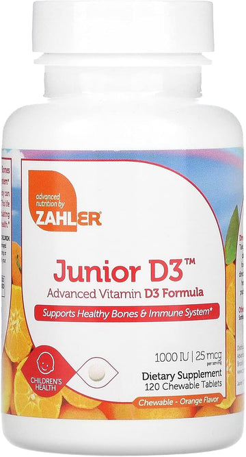 Zahler Junior D3 Vitamins 1000 Iu - Chewable Vitamin D3 For Kids - Vitamin D For Kids To Support Bone, Teeth & Immune Health - Kosher Kids Vitamin D3 Orange Flavor - D3 Vitamins For Kids 120 Count