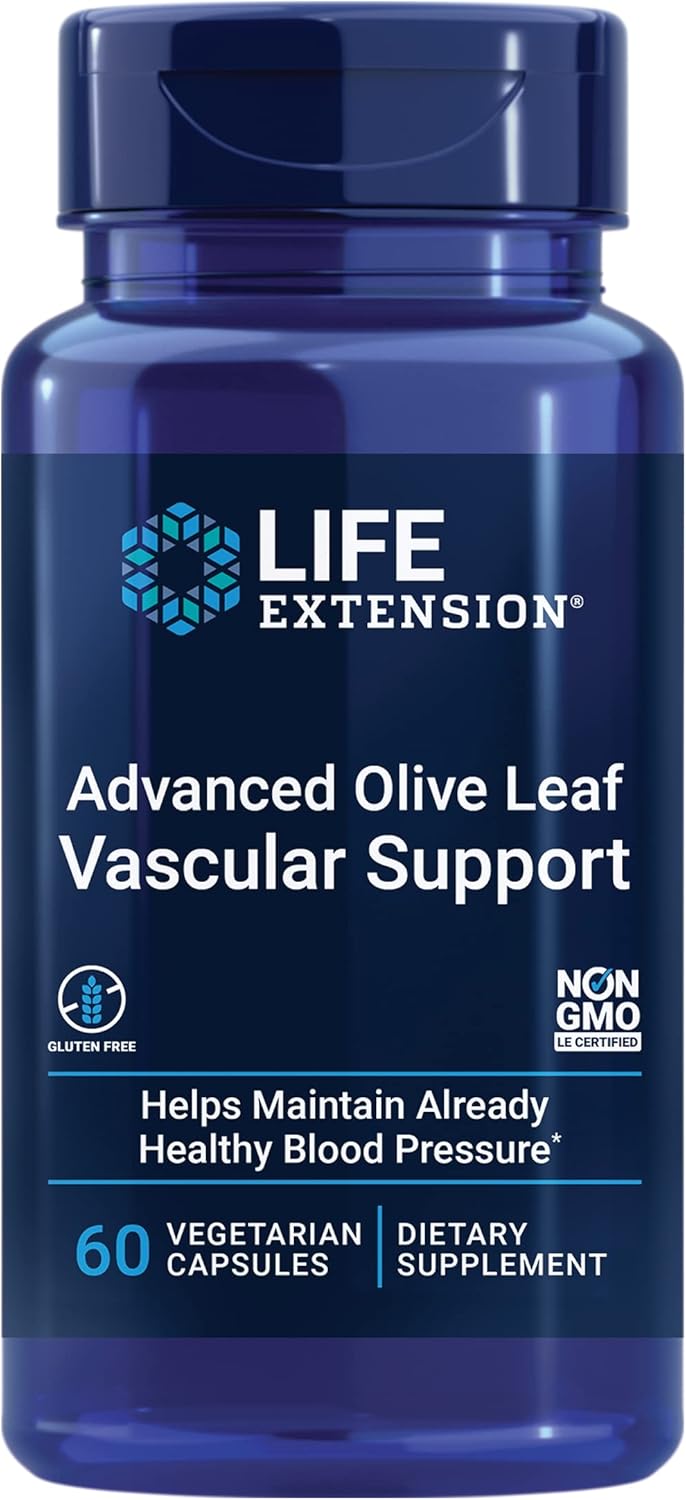 Life Extension Advanced Olive Leaf Vascular Support Promotes Cardiovascular & Circulatory Health – Gluten-Free, Non-Gmo, Vegetarian – 60 Vegetarian Capsules