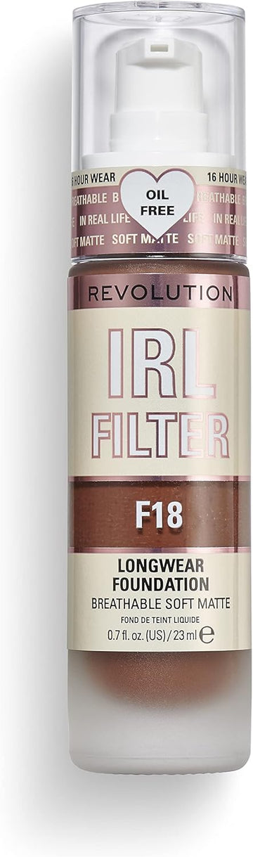 Makeup Revolution Irl Filter, Longwear Foundation, Medium To Full Coverage, Matte Finish, 16 Hour Wear, F12.5, Medium/Dark Skin Tones, 23Ml