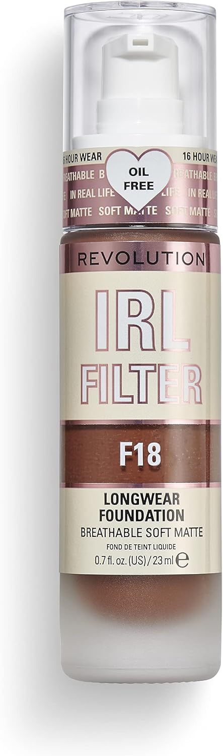 Revolution Beauty London, IRL Filter, Longwear Foundation, Medium to Full Coverage, Matte Finish, 16 Hour Wear, F2, Fair Light Skin tones, 23ml : Amazon.co.uk: Beauty