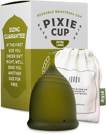 Pixie Menstrual Cup - No Metals Or Toxins - 100% Medical-Grade Silicone - Ranked 1 For The Most Soft Reusable Period Cup - Wear 12 Hours - Tampon Alternative - Buy One We Give One (Xl)