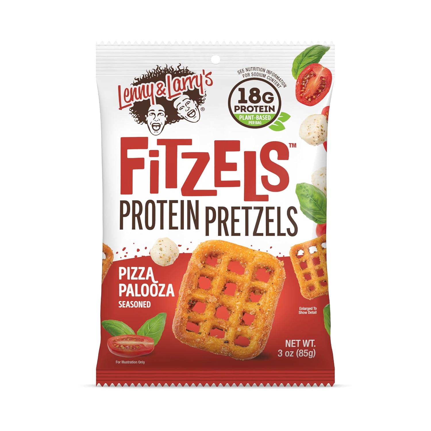 Lenny & Larry's Pizza Palooza FITZELS- Savory Pretzel Snacks Incredibly Tasty High Protein, Salty, Vegan, Kosher 18 g's of Plant Based Protein 8 (eight) Bags, 3 oz Each