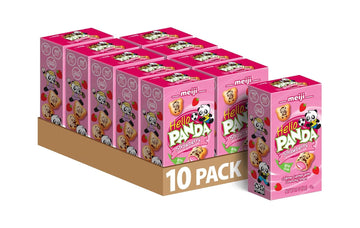 MEIJI Hello Panda Cookies, Strawberry Crème Filled - 2.1 oz, Pack of 10 - Bite Sized Cookies with Fun Panda Sports