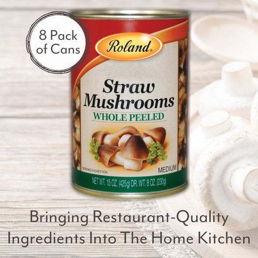 Roland Foods Canned Peeled Straw Mushrooms, 15 Ounce Can, Pack Of 8
