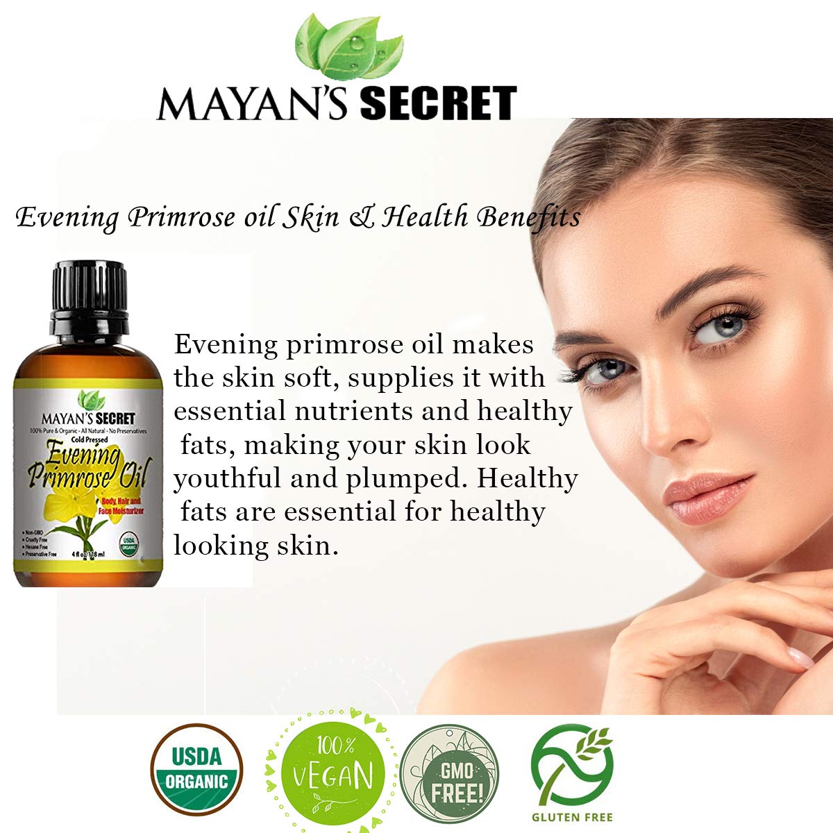 Mayan'S Secret Evening Primrose Oil Usda Certified Organic/Natural/Undiluted/Unrefined/Cold Pressed Carrier Oil. Rejuvenate And Moisturize The Skin And Hair : Beauty & Personal Care