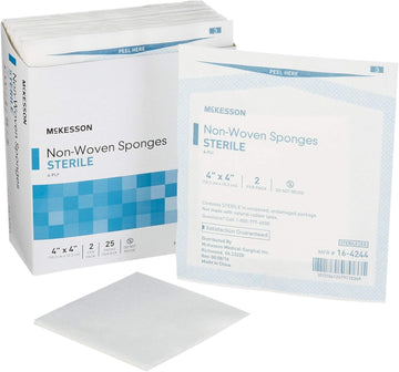 Mckesson Non-Woven Sponges, Sterile, 4-Ply, Polyester/Rayon, 4 In X 4 In, 2 Per Pack, 25 Packs, 50 Total