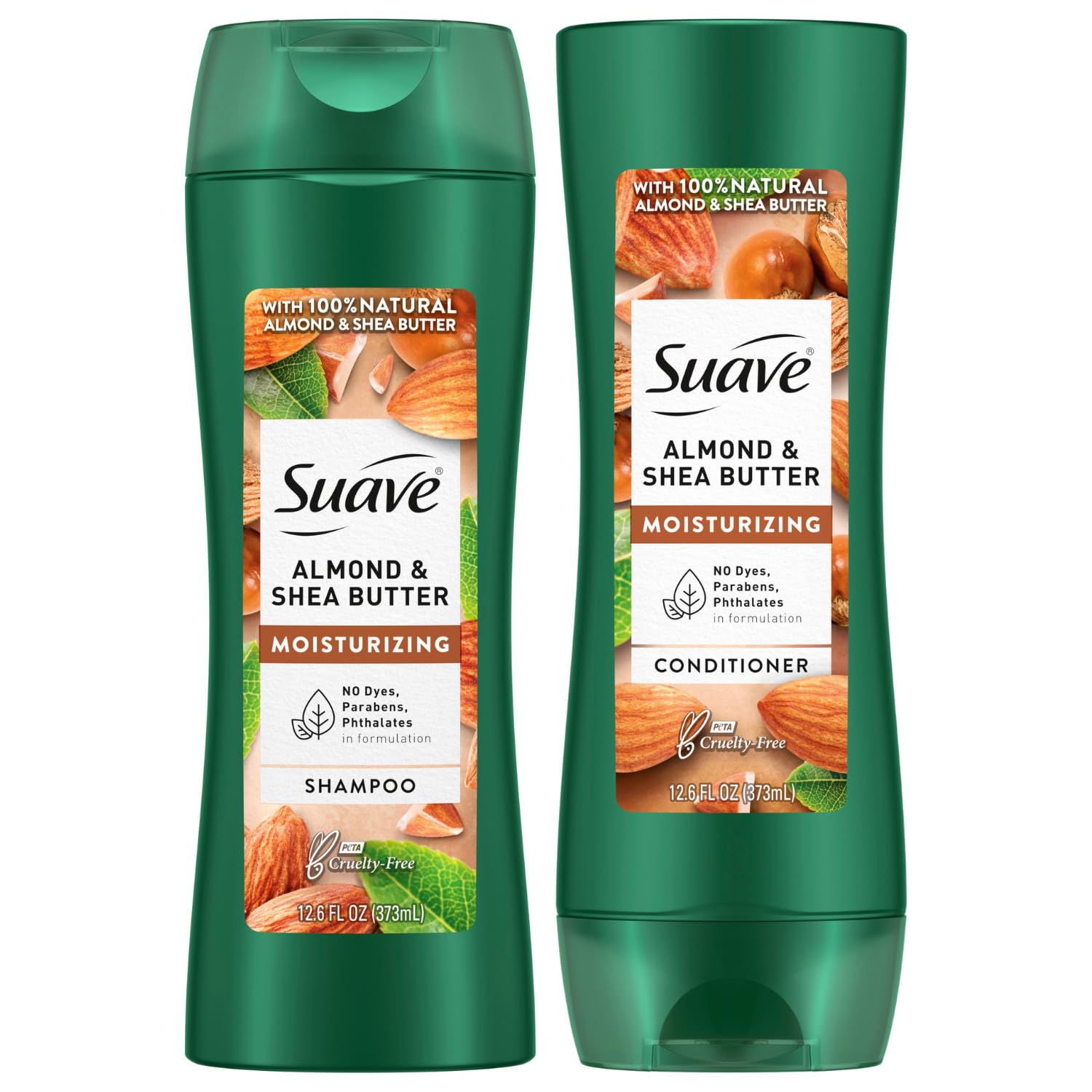 Suave Shampoo and Conditioner Set, Almond & Shea Butter - Moisturizing Shampoo & Conditioner, Dry Hair Treatment, Scented, 12.6 Oz Ea (2 Piece Set)