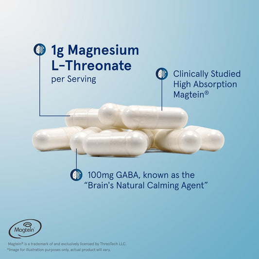 Jarrow Formulas Magnesium L-Threonate, Magmind Quick Stress Relief, Dietary Supplement Featuring Gaba, 60 Capsules, Up To A 30 Day Supply