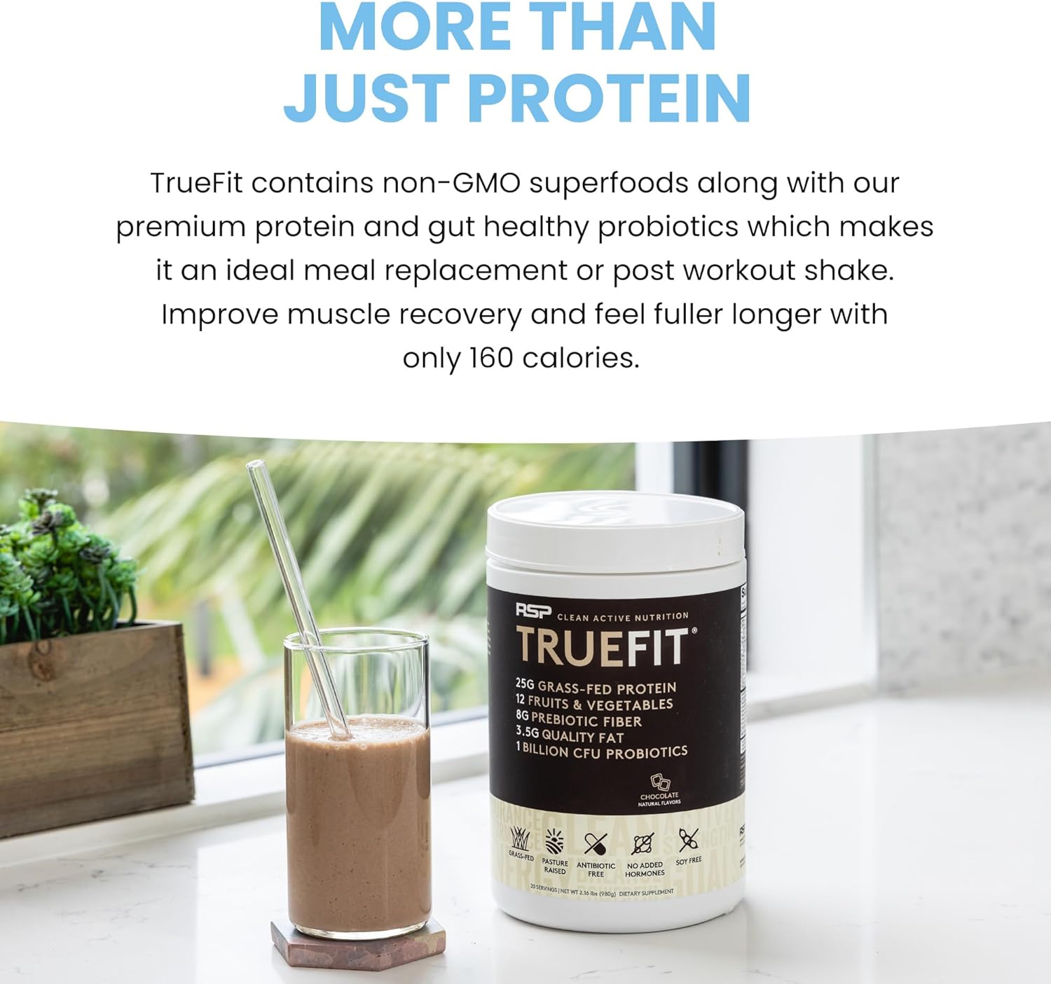 TrueFit Meal Replacement Shake Protein Powder, Grass Fed Whey + Organic Fruits & Veggies, Keto, Fiber & Probiotics, Non-GMO, Gluten Free : Health & Household