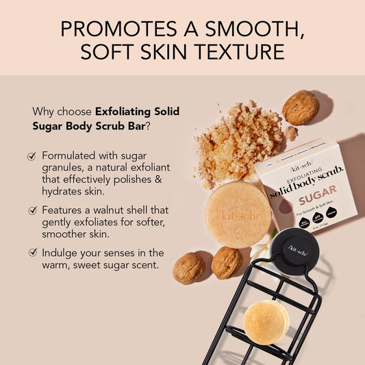 Kitsch Exfoliating Sugar Scrub For Body – All Natural Body Scrub Bar Soap For Smooth, Hydrated & Glowing Skin - Vegan Soap Bar Exfoliator For Men And Women - Made In The Usa - 4 Oz