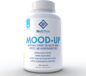 NuEthix Formulations Mood-Up - Stress Relief, Mood & Sleep Supplement - 5-HTP, Rhodiola Rosea + More - Natural Energy & Hormone Support - Non-GMO - 180 Capsules