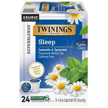 Twinings Sleep Herbal Tea K-Cup Pods For Keurig, 24 Count (Pack Of 1), Formerly Nightly Calm, Camomile, Spearmint, & Lemongrass, Naturally Caffeine-Free, Enjoy Hot Or Iced | Packaging May Vary