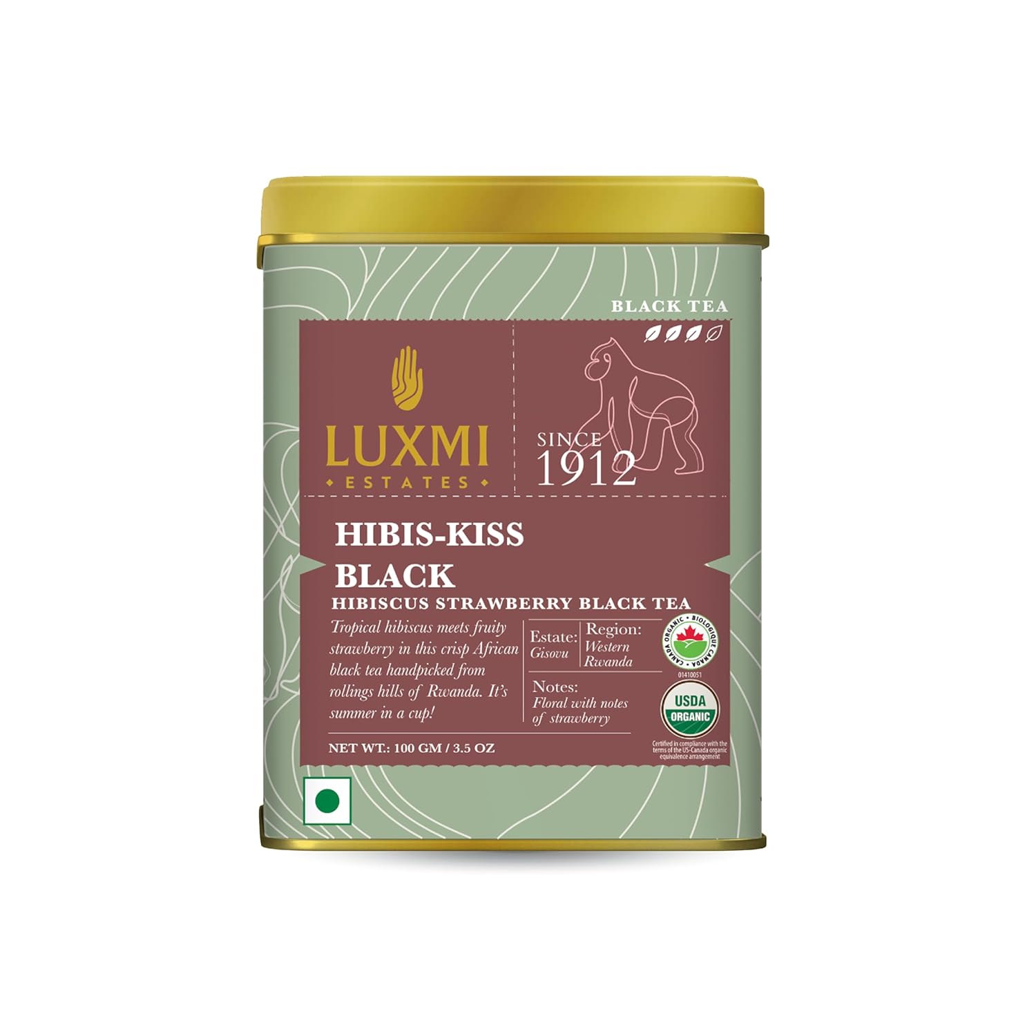 Luxmi Estates - Hibis-Kiss - Organic Hibiscus Tea - Loose Leaf - 100G (50 Cups) | With Hibiscus, Strawberry, Organic Black Tea And Other Natural Extracts | Juicy, Triopical And Fresh