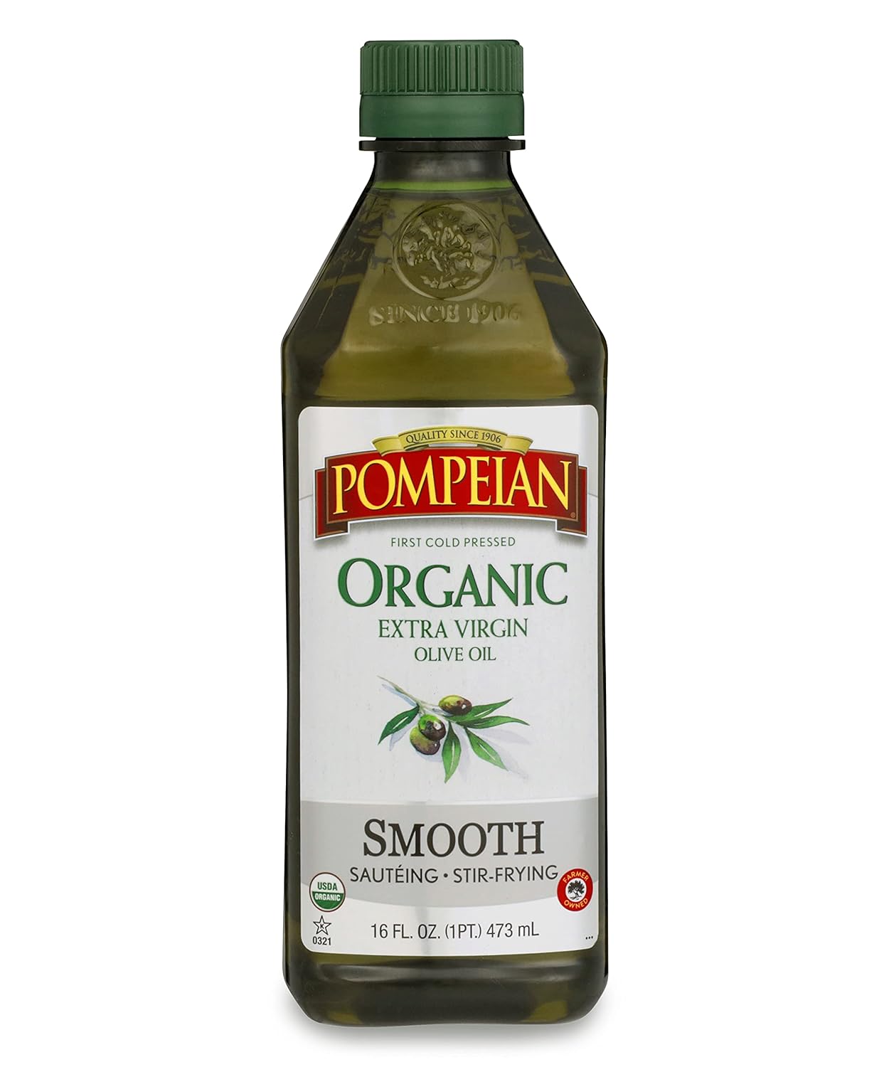 Pompeian Usda Organic Smooth Extra Virgin Olive Oil, First Cold Pressed, Smooth, Delicate Flavor, Perfect For Sautéing & Stir-Frying, 16 Fl. Oz