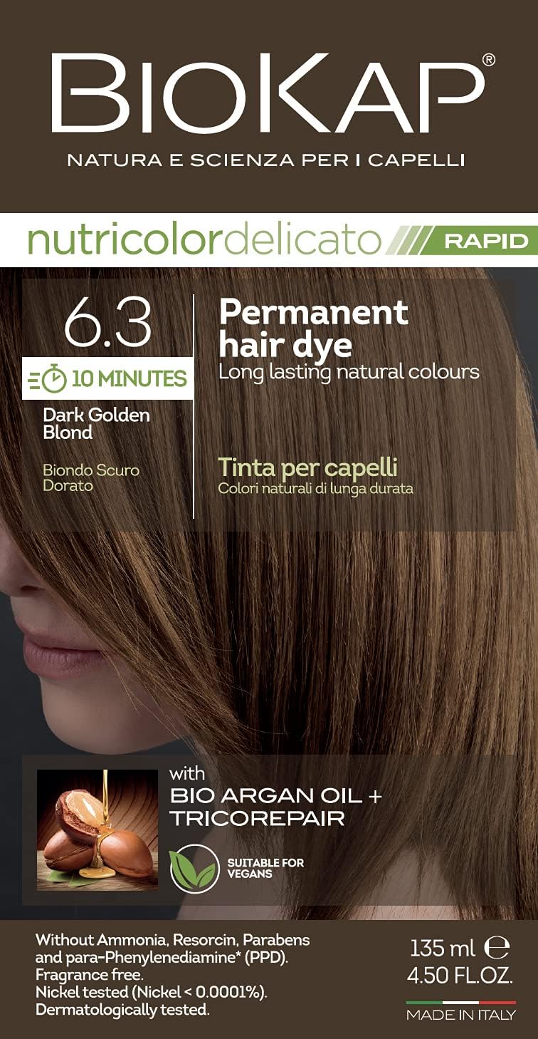 Biokap Dark Golden Blonde 6.3 Rapid Hair Dye 135 Ml - Works In Just 10 Mins, Permanent, Vegan & Natural Nourishing Formula Suitable For Sensitive Skin