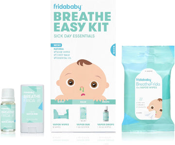 Frida Baby Breathe Easy Kit Sick Day Baby Essentials - Allergy Relief & Sick Day Set Includes Natural Vapor Wipes, Organic Vapor Rub + Organic Vapor Drops To Help Baby Breathe Easy