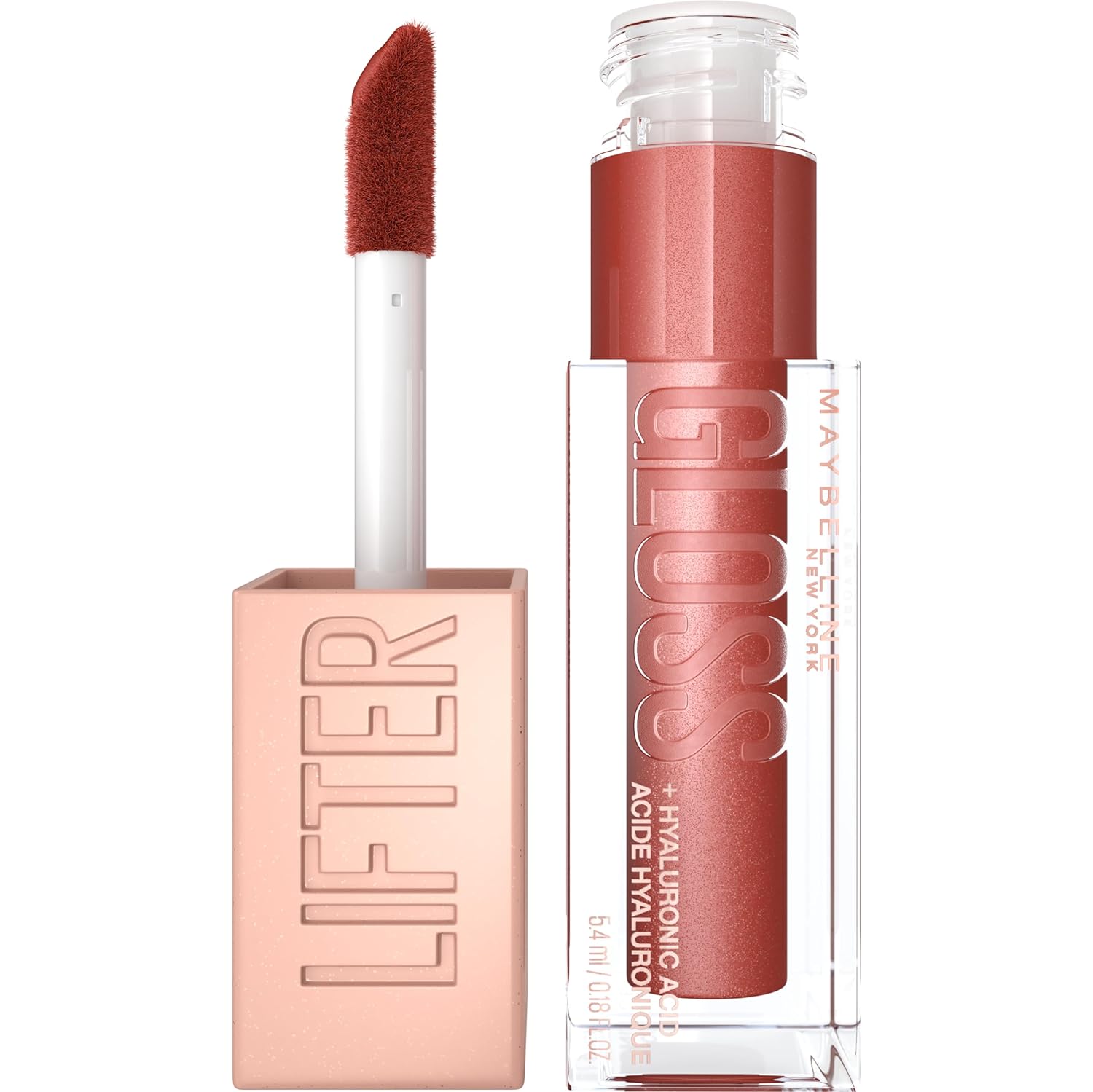 Maybelline Lifter Gloss, Hydrating Lip Gloss With Hyaluronic Acid, Rust, Warm Neutral, 0.18 Ounce