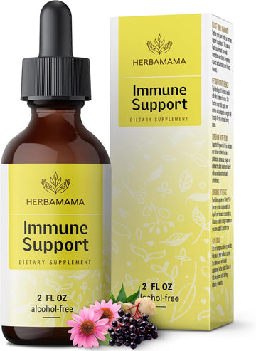 Herbamama Immune Support Supplement - Four-Herb Vegan Immune Defense Drops - Ginger Root, Elderberry, Goldenseal & Echinacea Tincture - Alcohol & Sugar-Free, 28-Day Supply