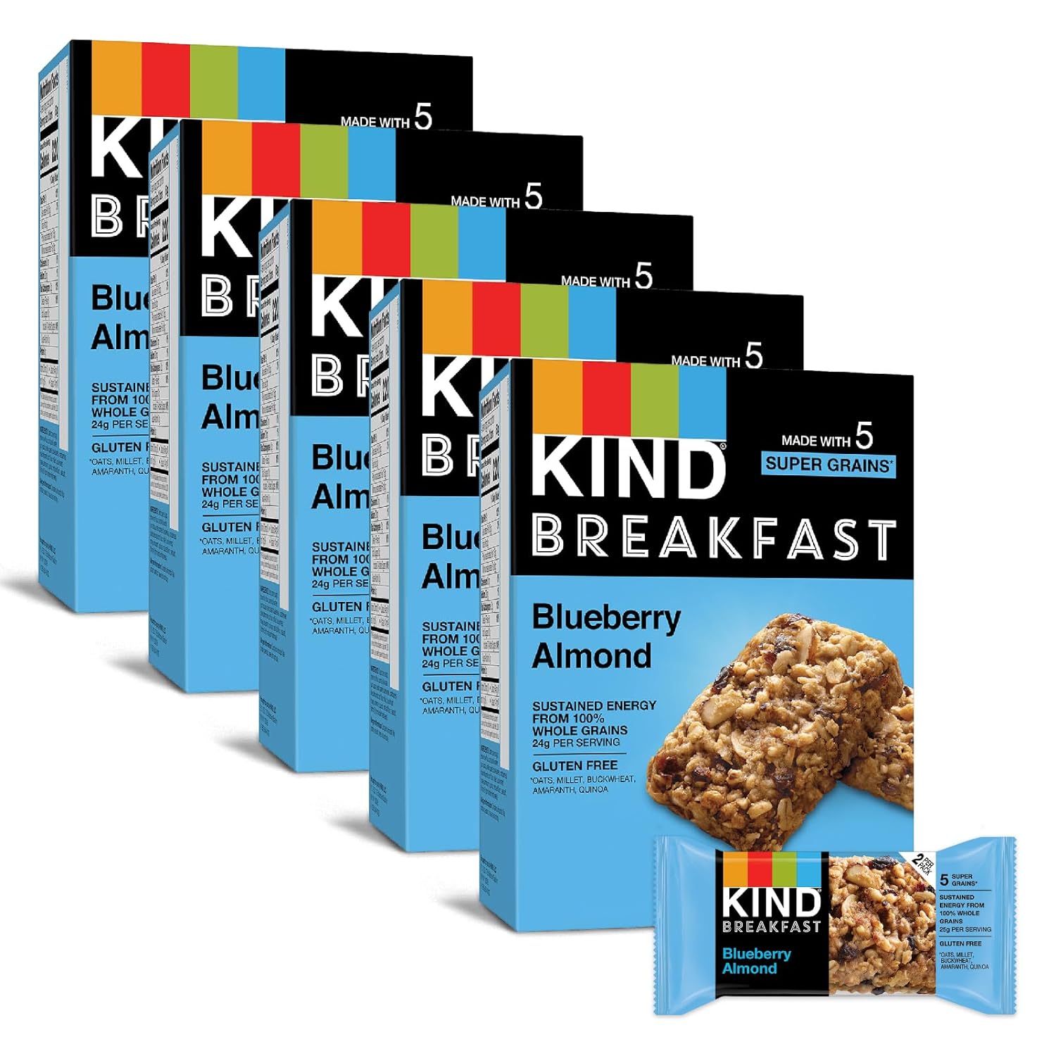 Kind Breakfast, Healthy Snack Bar, Blueberry Almond, Gluten Free Breakfast Bars, 100% Whole Grains, 1.76 Oz Packs (30 Count)