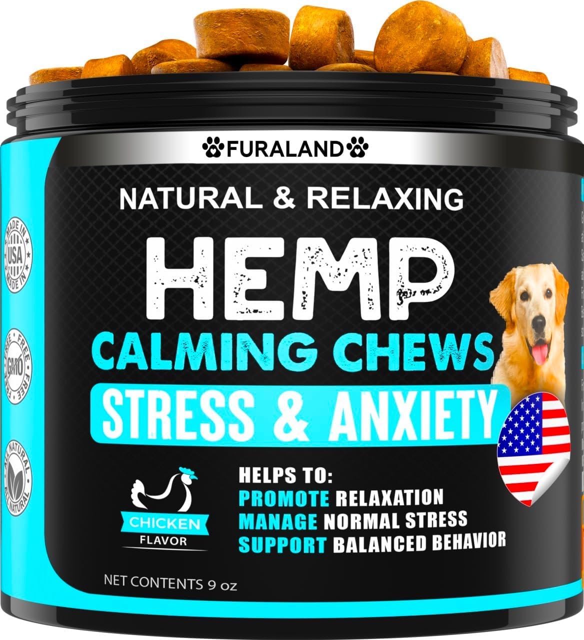 Hemp Calming Chews for Dogs with Anxiety and Stress - Dog Calming Treats - Storms Barking Separation - Valerian Root - Hemp Oil - Dog Anxiety Relief - Calming Treats for Dogs - Made in USA - 120 Chews