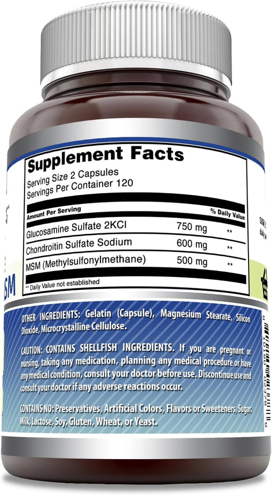 Amazing Formulas Glucosamine Chondroitin & Msm Supplement | 1850 Mg Per Serving | 240 Capsules | Non-Gmo | Gluten-Free | Made In Usa