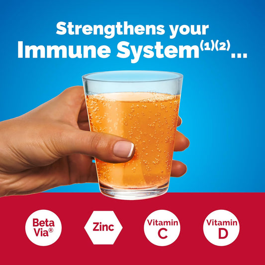 Emergen-C Immune+ Triple Action Immune Support Powder, Betavia (R), 1000Mg Vitamin C, B Vitamins, Vitamin D And Antioxidants, Raspberry – 30 Count