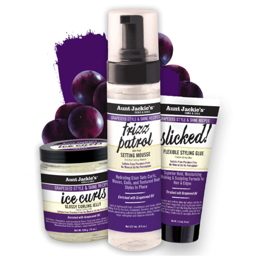 Aunt Jackie’S Grapeseed Collection Perfect Slay 3 Pack Bundle, Ice Curls, Frizz Patroil, Slicked, Frizz And Out-Of-Place Strands Don’T Stand A Chance, A Sleek And Shiny Finishing Touch To Every Style