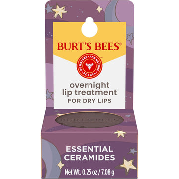 Burt'S Bees Overnight Intensive Lip Treatment, 0.25 Oz - Moisturizing, Restorative, Reduces Fine Lines, Vitamin E, Ceramides Oils, Leaping Bunny Certified, Compact Jar