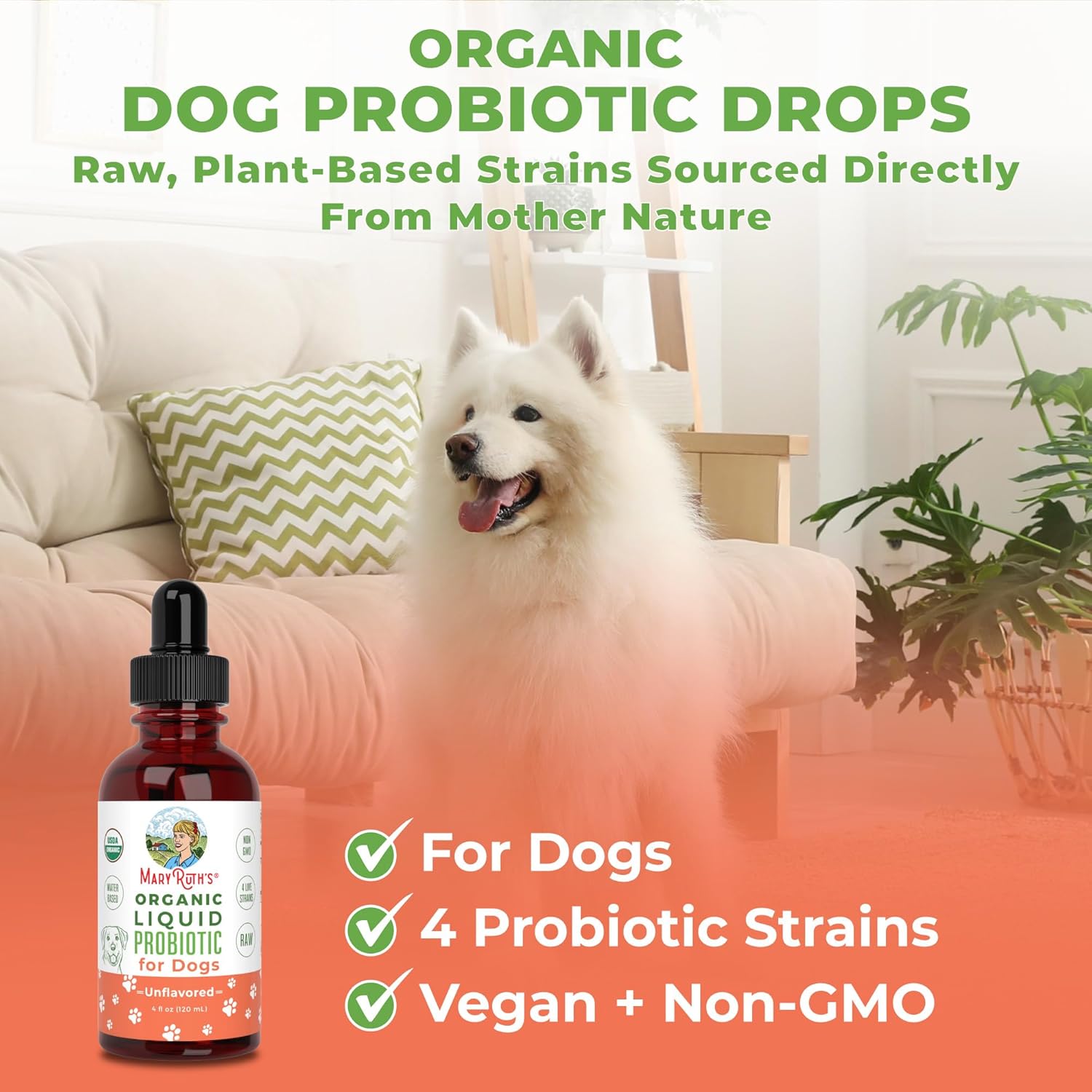 MaryRuth Organics Dog Probiotic, USDA Organic Probiotic for Dogs, Dog Probiotic for Digestive Support, Supplement for Gut Health & Beneficial Bacteria, Vegan, Non-GMO, Gluten Free, 4 Fl Oz : Pet Supplies