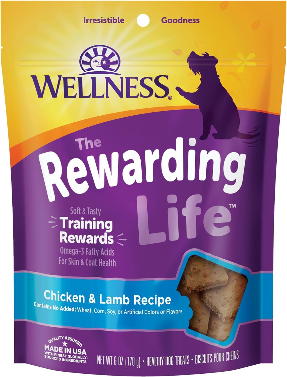 Wellness Rewarding Life Grain-Free Soft Dog Treats, Made in USA with Healthy Ingredients, Ideal for Training (Chicken & Lamb Recipe, 6-Ounce Bag)