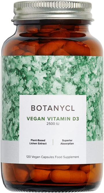 Botanycl Vegan Vitamin D3 - As Seen On Dragons’ Den - 2500 Iu - 120 Capsules - 4 Month Supply - 100% Plant-Based From Lichen - Supports Hair, Mood, Immune Health & Bone Strength