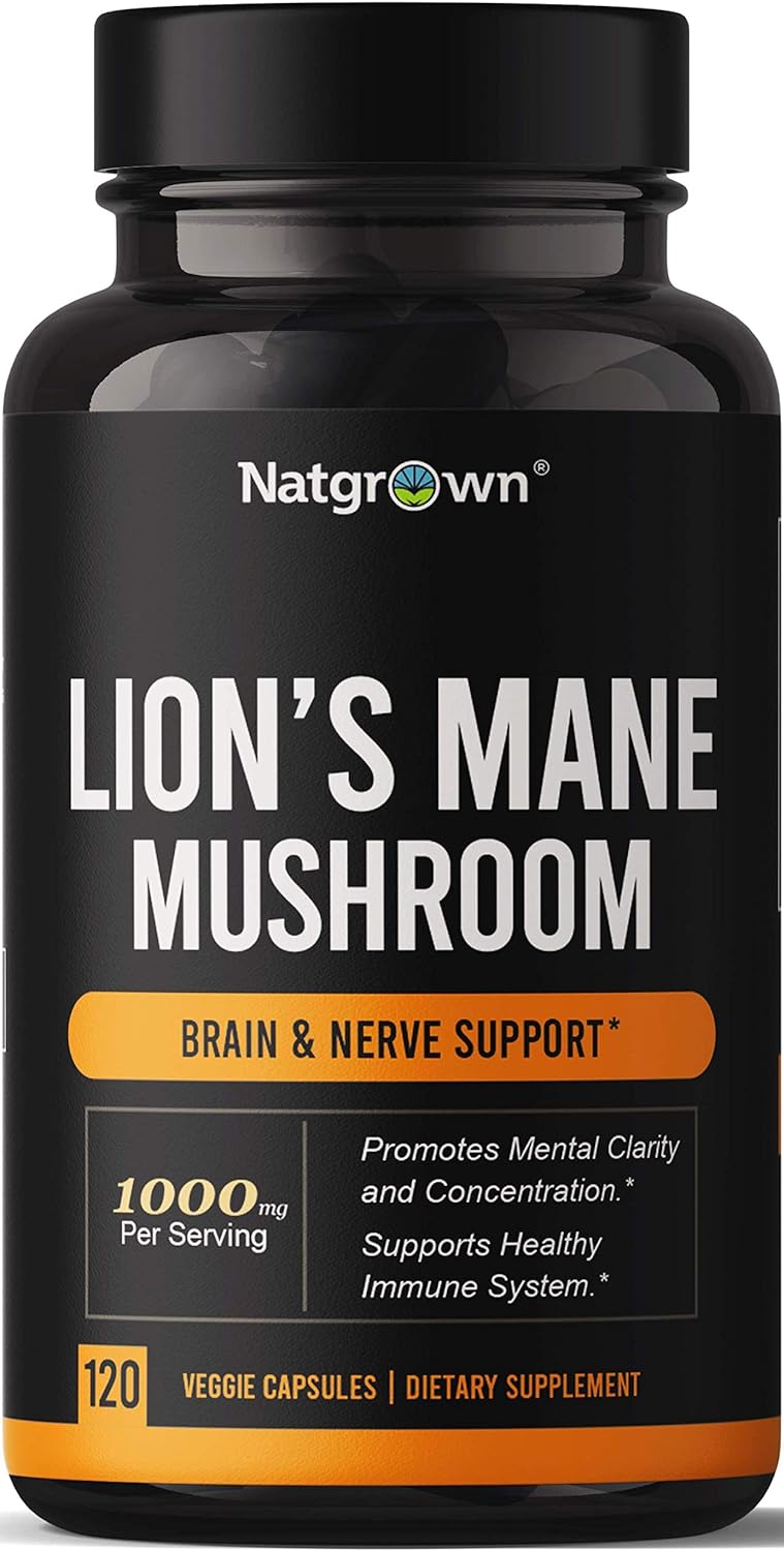 Natgrown Lions Mane Mushroom Supplement Capsules - Organic Lion?s Mane Extract Nootropic Brain Supplement for Men & Women - Promotes Mental Clarity, Focus, and Memory - Vegan Pills