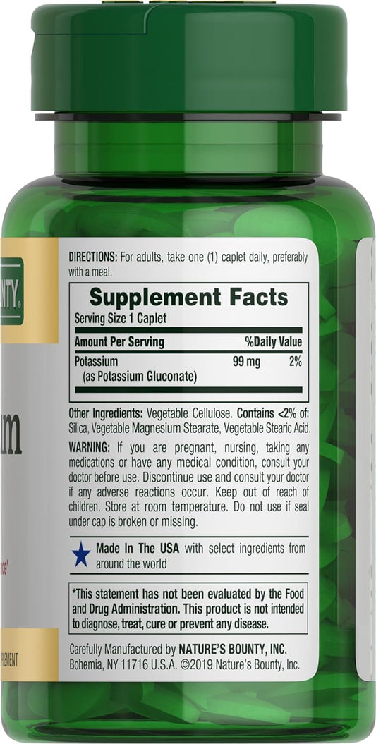 Nature's Bounty Potassium, Supports Fluid Balance, Dietary Supplement, 99 mg, 100 Caplets