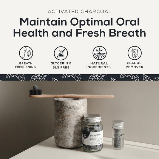 Georganics Organic Mouthwash Tablets - Activated Charcoal Natural Mouthwash For Bad Breath - Sls, Glycerine & Fluoride Free - Certified Cosmos Natural, Vegan And Cruelty Free - 180 Tablets