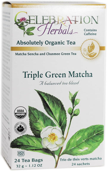 Celebration Herbals Triple Green Matcha Tea Org 24 Bag, 0.02 Pound