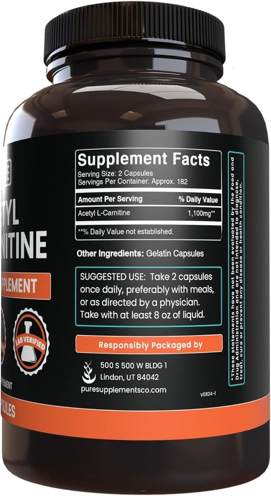 Pure Original Ingredients Acetyl L-Carnitine (365 Capsules) No Magnesium Or Rice Fillers, Always Pure, Lab Verified