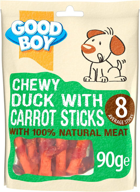 Good Boy - Chewy Duck With Carrot Sticks - Dog Treats - Made With 100% Natural Duck Breast Meat - 90 Grams E - Rawhide Free Dog Treats - Case Of 10