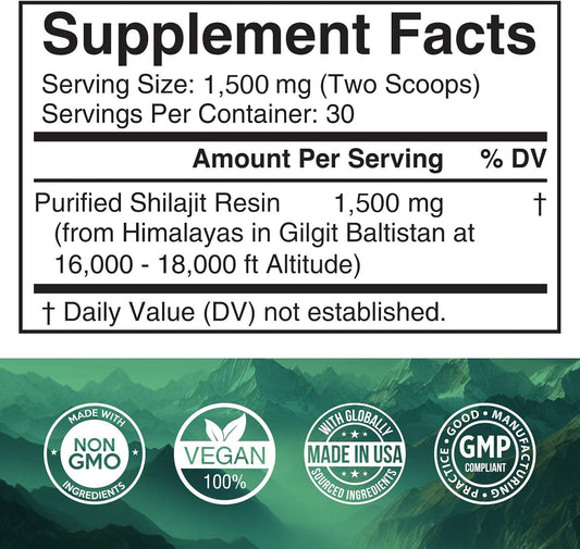 Pure Himalayan Shilajit Resin 1500Mg | 40% Fulvic Acid (Maximum Potency) | Natural Shilajit For Men & Women With 85+ Trace Minerals Supplement For Energy & Performance | Non Gmo | 50 Grams
